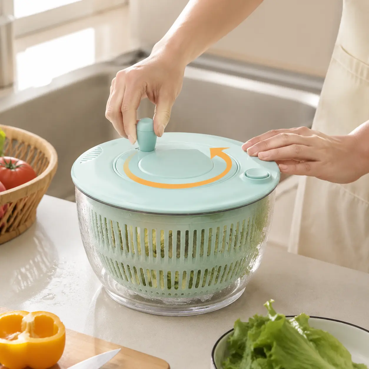 Salad Spinner Large, 3 IN 1 Vegetable and Fruit Washing Bowl with Strainer, Lettuce Spinner with 5 Blades Slicer, Egg Yolk Strainer, Salad Bowl for Efficient Salad Preparation, 5.3 Qt Kitchen Gadgets Set#SummerWins#DFYD chopper cutter