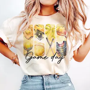 Softball, Game Day Softball Coquette, Softball Bow, Mama, Brushstroke Softball T-Shirt