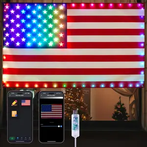 2026 New RGB American Flag Lights 3ft x 5ft 82LED Light up American Flag One Sided