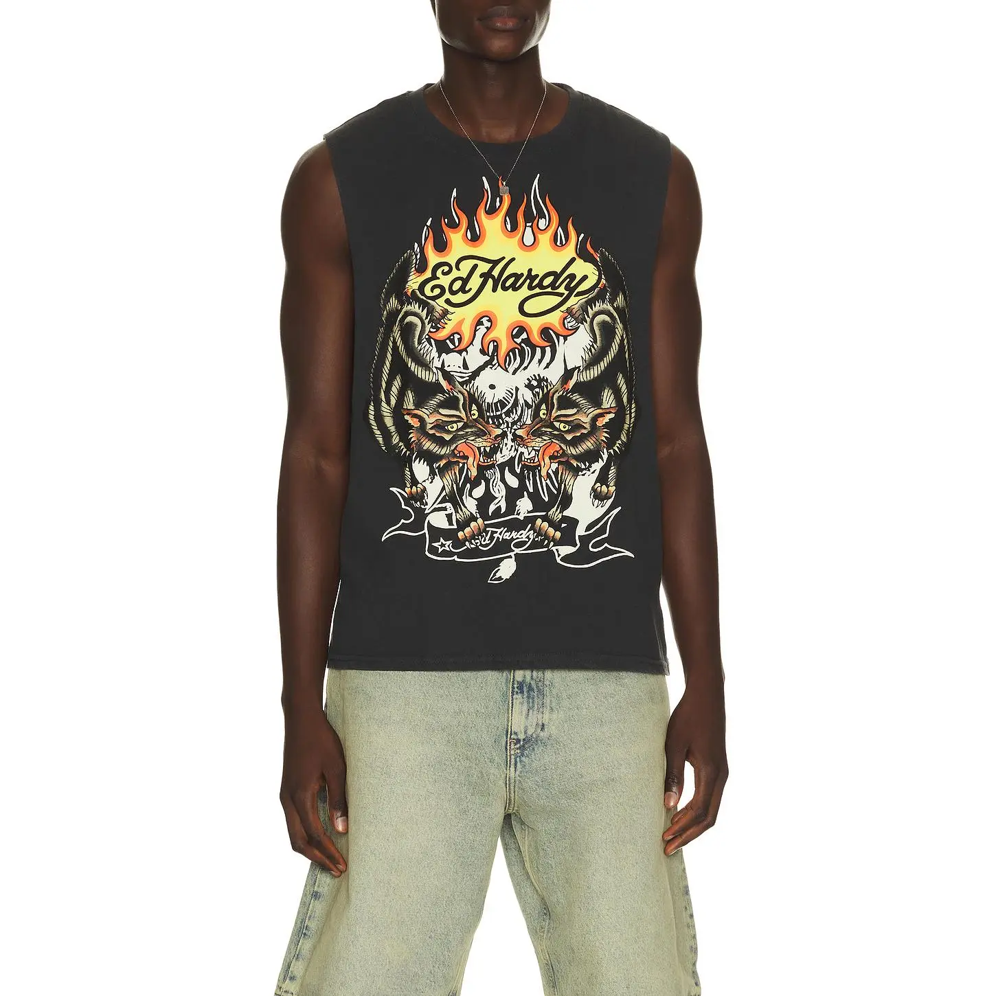 Ed Hardy Wolves Cut Off Tee in Mineral Grey