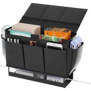 Bedside Caddy, Bed Organizer with 11 Pockets and Power Strip Holder,Versatile Bedside Storage Caddy for Home,Dorm,Bunk,Hospital,Crib Bed (Black)