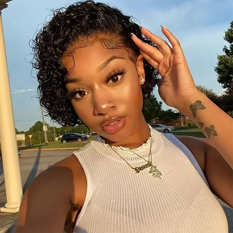 Short Curly Pixie Cut Wig 13x1 HD Lace Front Human Hair Wigs Pre-Plucked Wet and Wavy Bob Wig for Black Women