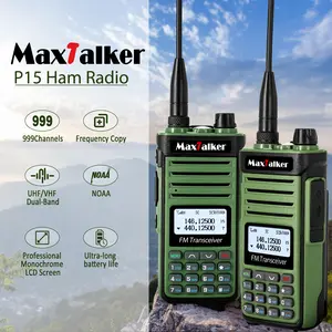 MaxTaker Radio P15 Ham Radio 10W Long Range Handheld NOAA Weather Receiver 2200mAh Battery Rechargeable Walkie Talkies with Programming Cable,Type-C Charging