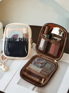 This transparent zippered travel makeup bag, is compact and portable, perfect for traveling, keeps skincare and makeup products organized, has large capacity and a mini touch-up pouch, Makeup Organizer Pouch, Travel Cosmetic Bags
