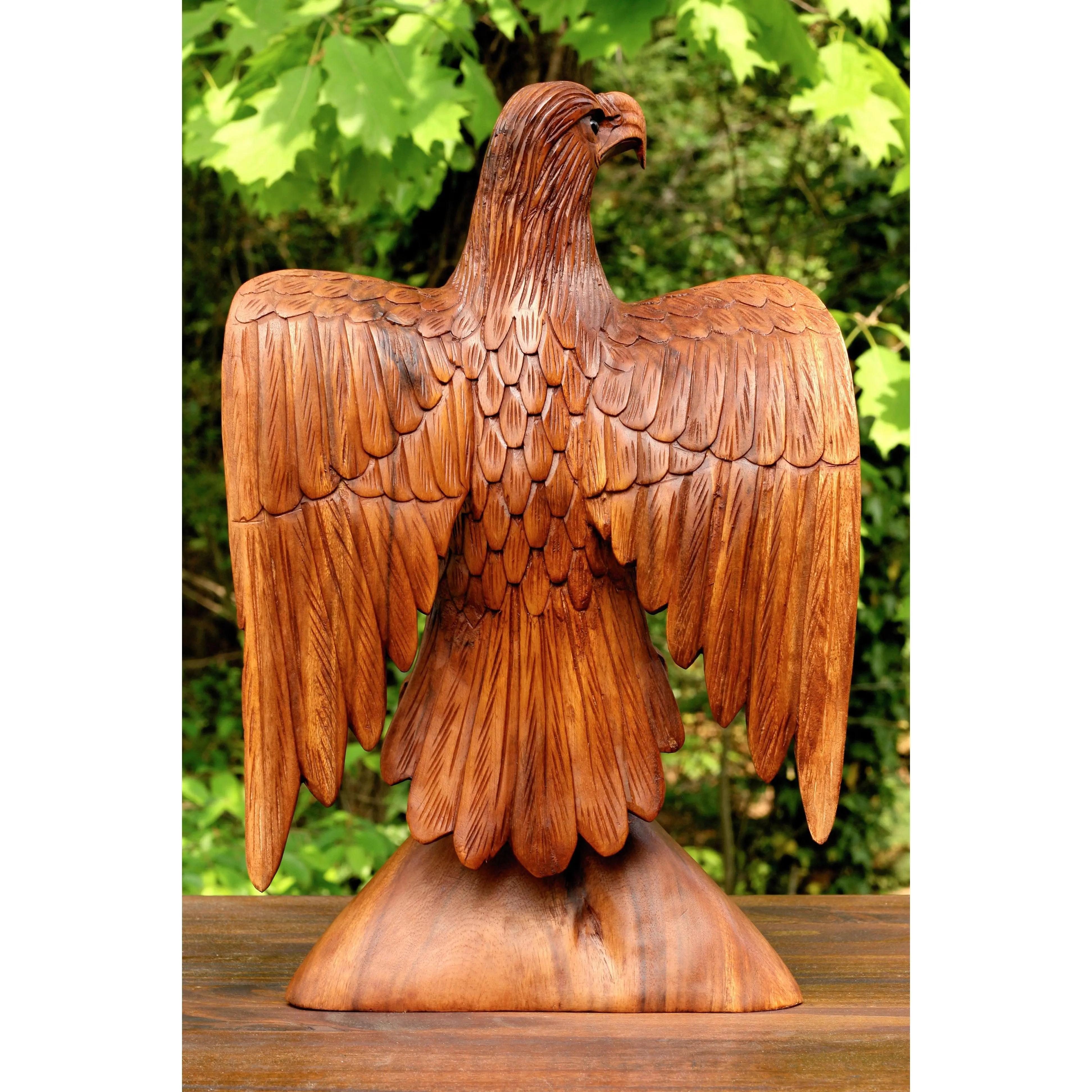16" Huge Extra Large Big Wooden Handmade American Eagle Statue Handcrafted Figurine Sculpture Hand Carved Lodge Outdoor Decorative Decor Us Accent