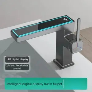 Modern black single hole digital display faucet - ceramic valve core, suitable for kitchen and bathroom sinks