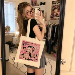 Betty Boop Cartoon Collectible Canvas Tote Bag - Double-Sided Print, Women's Cute Everyday Tote Bag