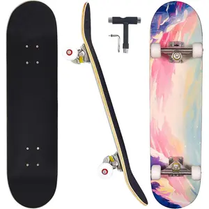 Skateboards for Beginners Adults Youths Teens Kids Girls Boys 31 Inch Pro Complete Skate Boards 7 Layer Canadian Maple Double Kick Concave Longboards