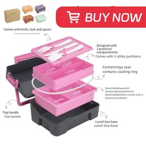 Portable lunch box for students, microwaveable, compartmented, food-grade, sealed plastic lunch box