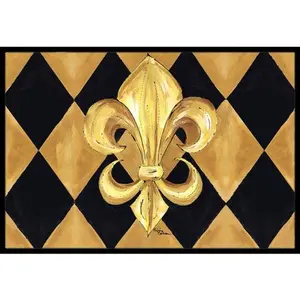 Carolines Treasures 8125-JMAT Black & Gold Fleur De Lis New Orleans Indoor Or Outdoor Doormat- 24 x 36 in.