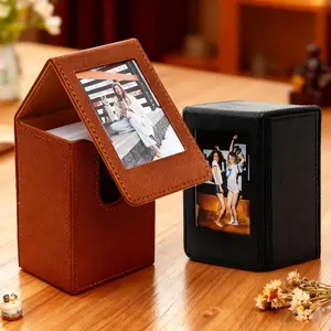 3-Inch Photo Storage Box for Intax Mini Suitable High-Quality Photo Display Organizer Photo Holder Album Frame Large Capacity Flip Cover Magnetic Absorption Storage Box Game Cards Card Photo Storage Box