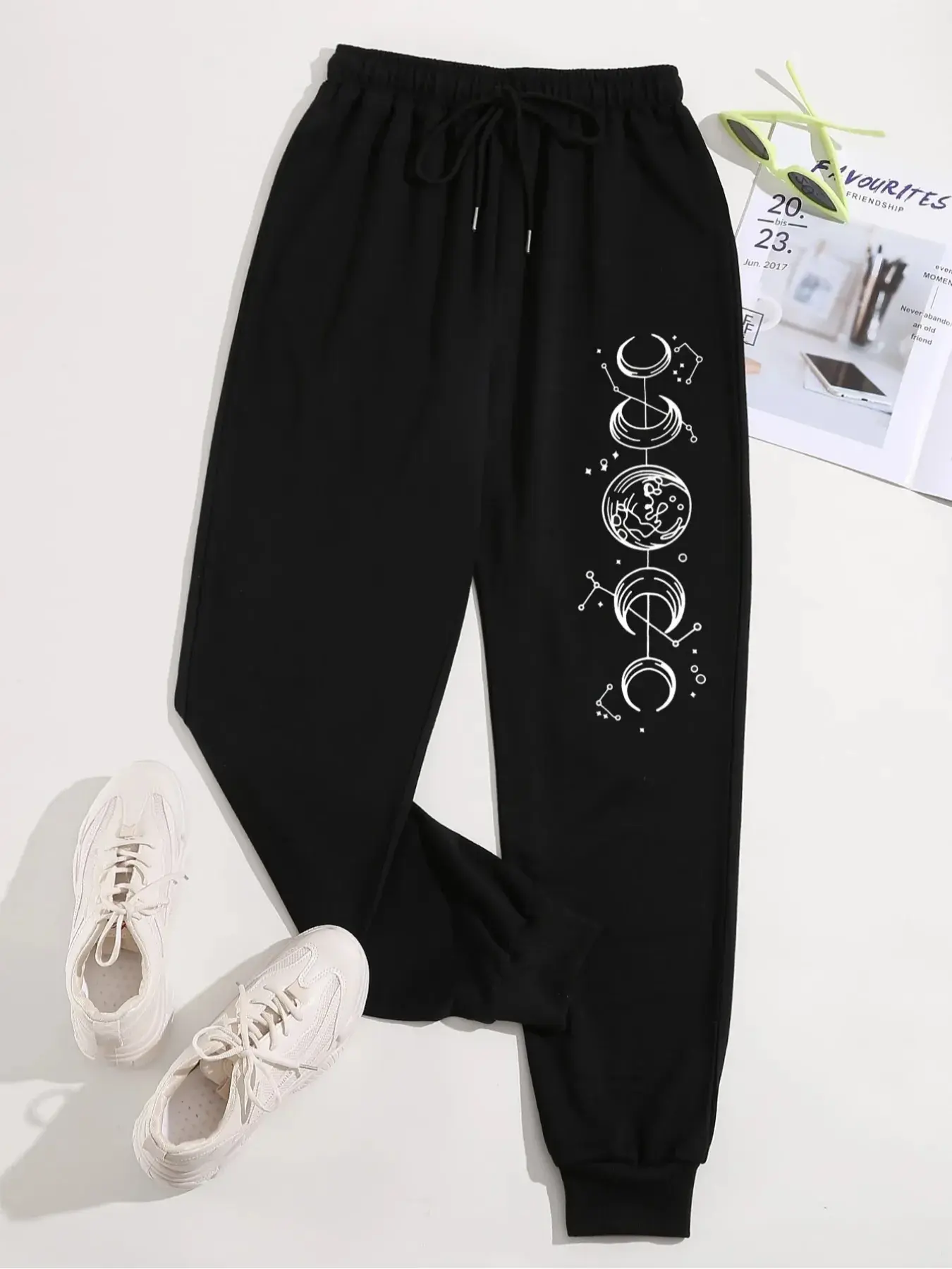 Women's Thick Fleece Pajama Pants Loungewear Pjs Pyjamas, Moon Constellation Print, Casual Loose Fit, All Seasons, Street Style Sweatpants, Nightwear