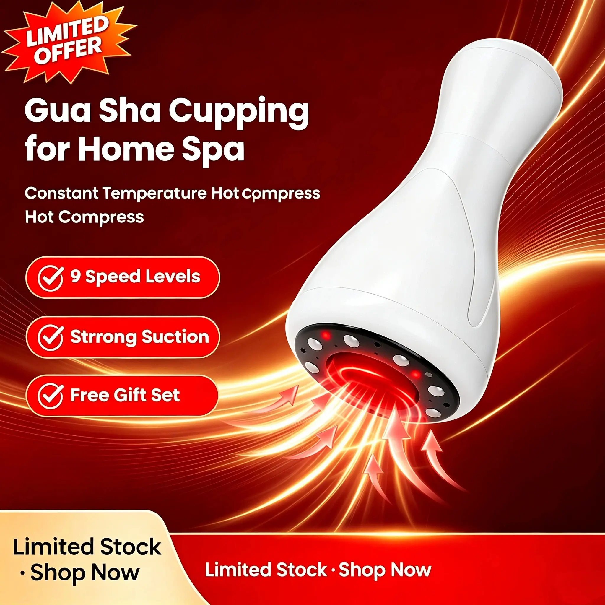Battery-Powered Handheld Compact Electric Cupping Massager with Heating, Vacuum Suction & Storage Box for Body Scraping (Beauty & Personal Care Massage Appliance)