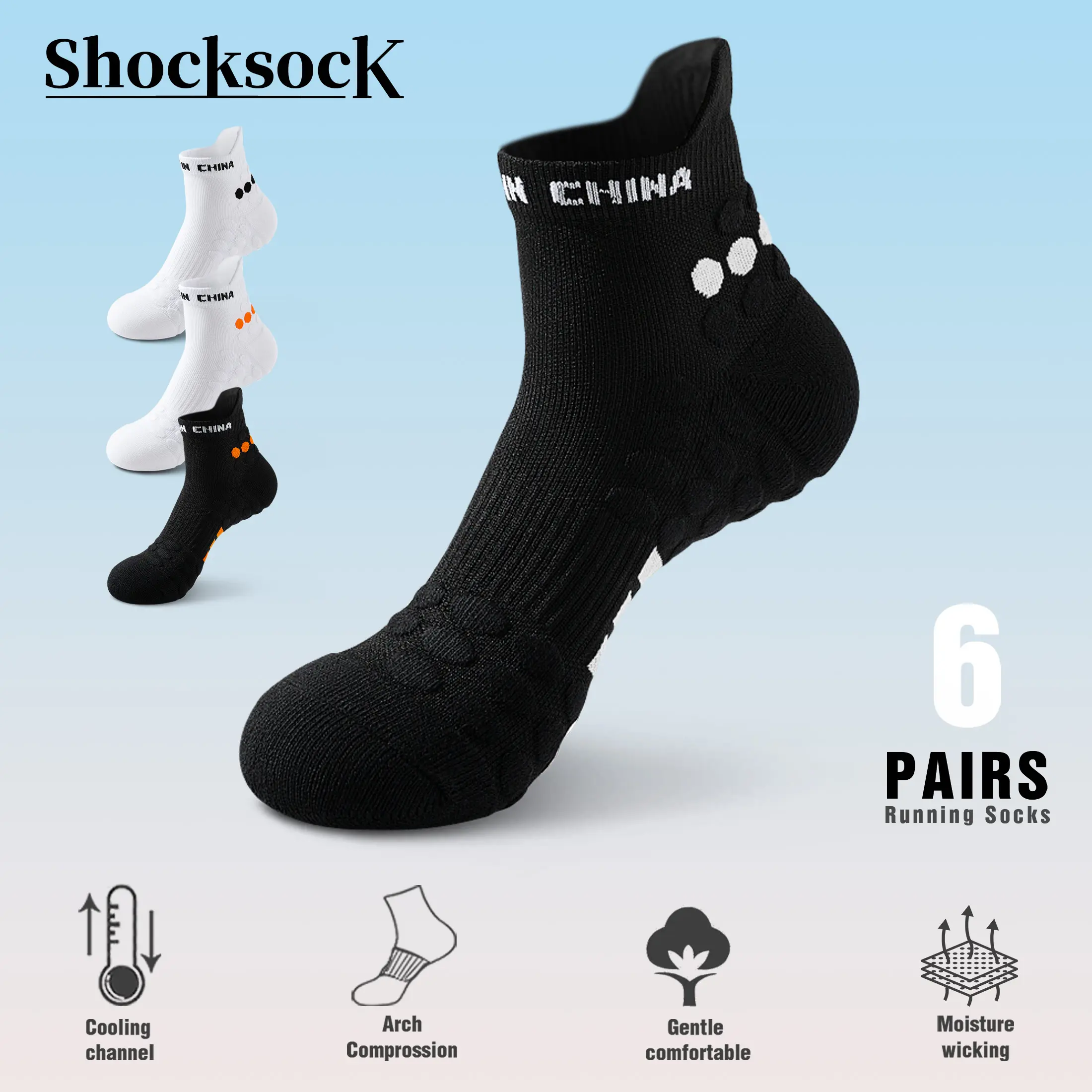 6 pairs of men's professional sports socks-ankle socks,cotton socks,arch support,cushioning performance sports socks,ankle compression socks,anti slip,sweat absorbing,odor proof,breathable,shock-absorbing,wear-resistant,running socks,all season universal