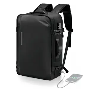 Vacuum Travel Backpack - 65L Expandable Compression Bag with Rechargeable Pump - TSA Lock, Water-Resistant, USB Port - for Business & Camping - Gray