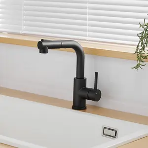 Black Single-Handle Pull-Out Type Kitchen Faucet with Counterweight, Swiveling Spout, Spray Hose - Mini Bar Prep Plumbing Fixture