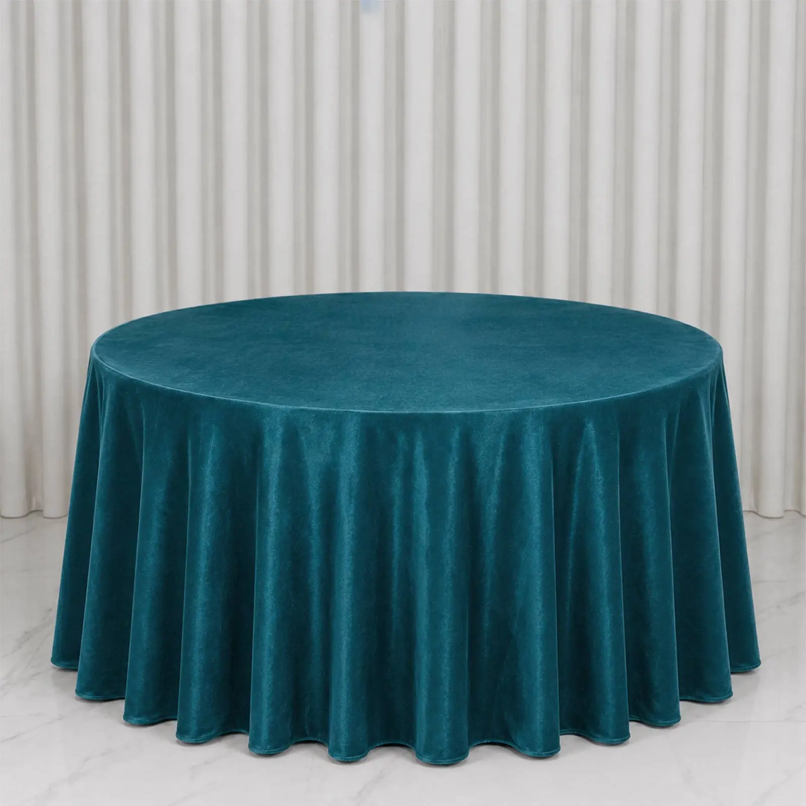 Premium Velvet Round Tablecloth 132" Peacock Teal - Soft & Reusable Table Cover
