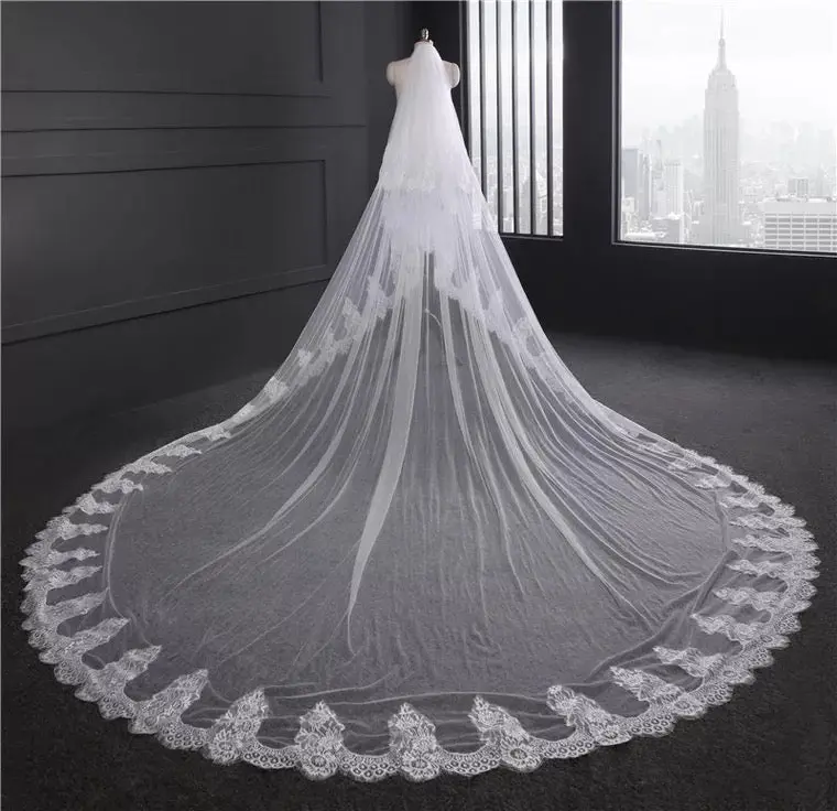 Elegant Lace Trim Wedding Veil