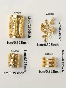 40pcs/Set Mixed Shapes Dreadlock Hair Ties, Suitable For Braiding Hairstyles, Adjustable Hair Bands For All Seasons Iron ring hollow hair extension ring