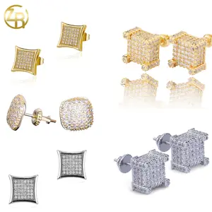 Trendy CZ Square Zircon Stud Earrings for Men | Geometric Screw-Back Miami Hip-Hop Style | Perfect Gift for Boyfriends, Husbands, Lovers, Couples & Best Friends | Ideal for Christmas, Halloween, Dates & Everyday Wear Y34