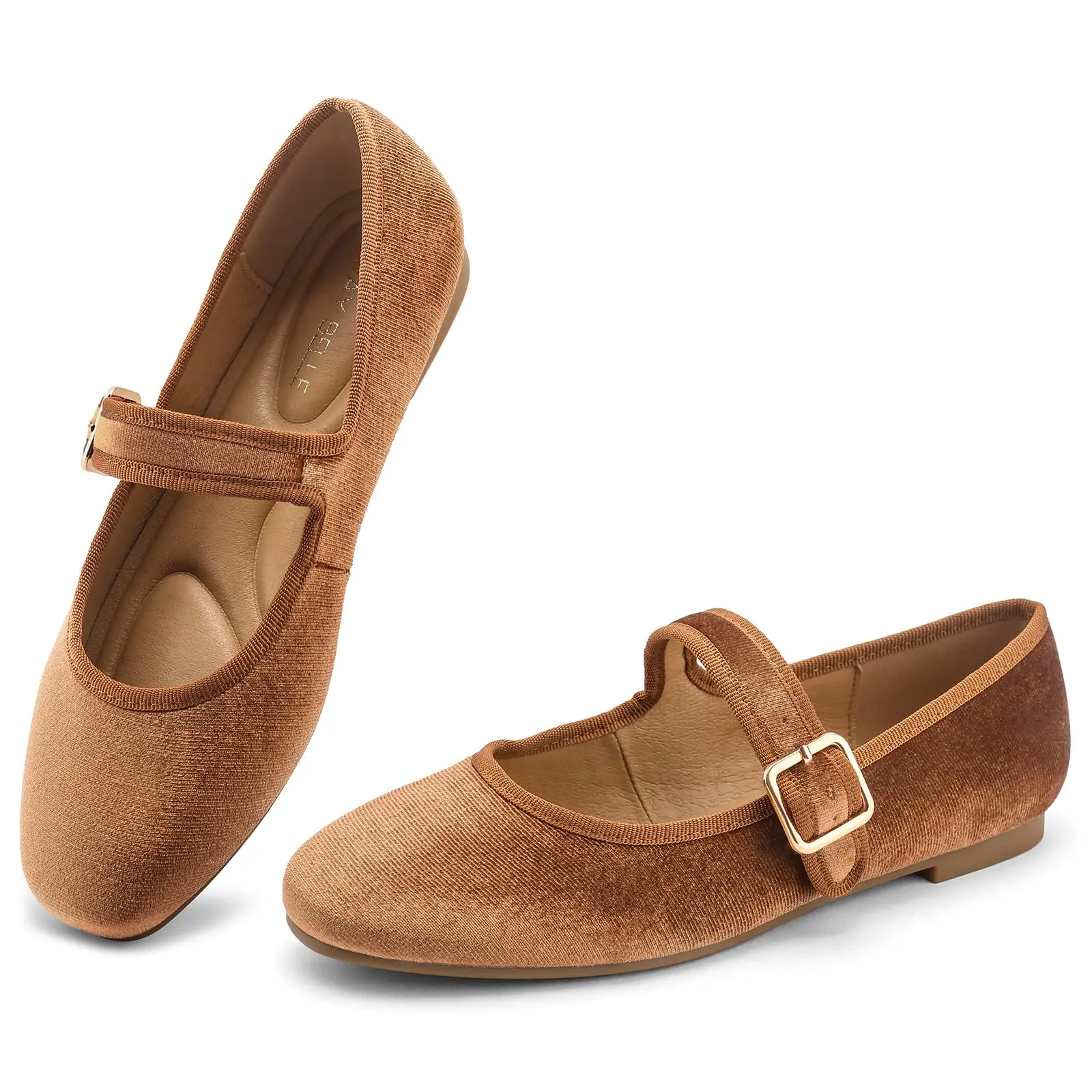 Women's Classic Elegant Soft Velvet Mary Jane Ballet Flats - Adjustable Buckle, Square Toe, Comfortable Footwear for Women, Shoes