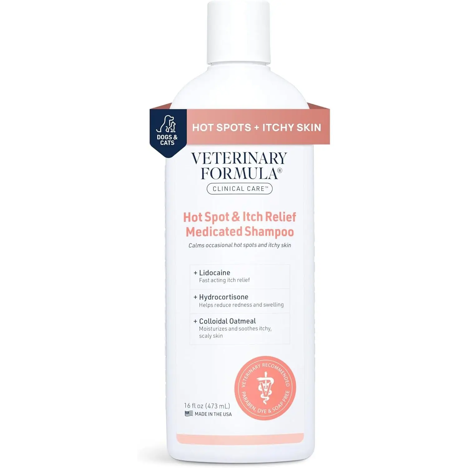 Clinical Care Medicated Grooming Shampoo with Colloidal Oatmeal for Dogs & Cats, 16 oz - Itch Relief, Skin Calming, Moisturizes Skin for Hot Spots