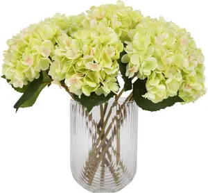 Tifuly Green Hydrangea Artificial Flowers - 5 Pcs Realistic Single 18.8 in Long Stem Fake Silk Hydrangea Bouquets for Party Wedding Centerpieces Home Office Decor