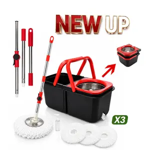 360° Spin Mop 2-in-1 Collapsible Spin Mop & Bucket System, Foldable Space-Saving Mop with Stainless Steel Basket, 360° Rotating Easy-Wring Floor Cleaner, Adjustable Handle & 3 Extra Mop Heads for Home Deep Cleaning