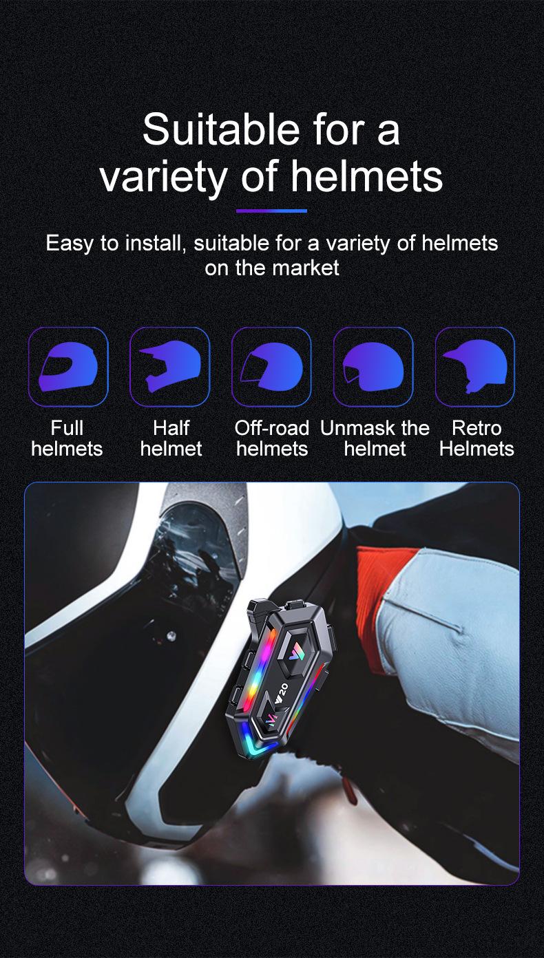 2026 NEW Motorcycle Helmet Bluetooth Headset, RGB Dazzling Lights, IPX6 Waterproof, Bluetooth 5.3, 1000mAh 25H Playtime, Noise Reduction, Hands-Free Call for Motorbike Riding