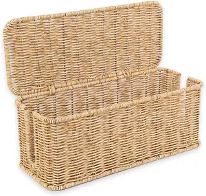 Handmade Rattan Cable Management Box | 2-Slot Cord Organizer for Power Strips, Routers & USB Hubs | 13” x 5.1” x 5.1” Decor Multicolor