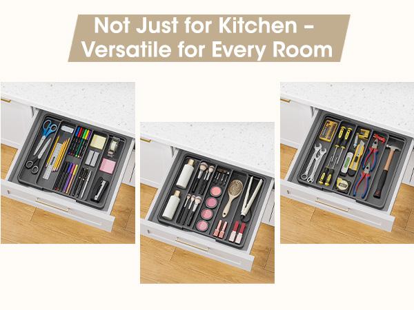 Expandable Silverware Organizer, Adjustable Kitchen Drawer Utensil Organizer, Cutlery Tray for Forks & Knives, Black Expandable Silverware Organizer, Adjustable Kitchen Drawer Utensil Organizer, Cutlery Tray for Forks & Knives, Black