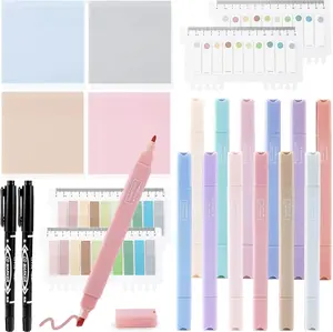 12 Pcs Bible Highlighters No Bleed Assorted Colors Bible Notes 1000 Sheets Transparent Sticky Notes with 2 Black Pens Pastal Highlighters Dual Tips Bible Study Supplies Morandi Book Tabs Sticky Index