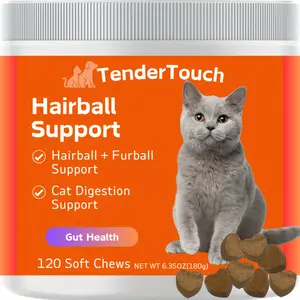 120 Chews - 1 Pack(1 x 180g/6.35oz) 180g/6.35oz - TenderTouch Cat Hairball Support Chews - Hairball Supoort Cat Treats, Supports Skin & Coat, Digestion, Cat Furball Support, Cat Vitamins & D-Biotin Supplements & Hairball , Supports Gut & Skin Health