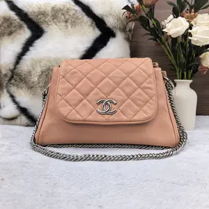 Pre-owned CHANEL Nude Pink Suede Quilted Distressed Gunmetal Chain "Gabrielle" Hobo Shoulder/Crossbody Bag 866