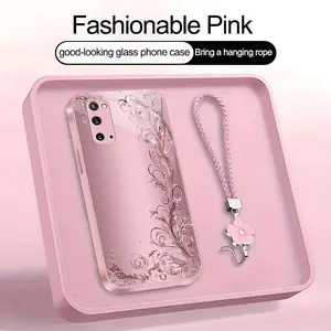 Suitable for [Galaxy S20 5g] high-end women's phone case🥰，a beautiful four-leaf clover lanyard is included🍀，minimalist, sophisticated floral pattern YM99