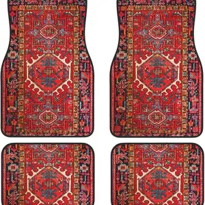 4pcs Retro Persian Carpet Car Floor Mats, Car Interior Accessory, Bohemian Tribal Style, Non-Slip Universal Fit, Durable Polyester Fiber, Easy to Clean