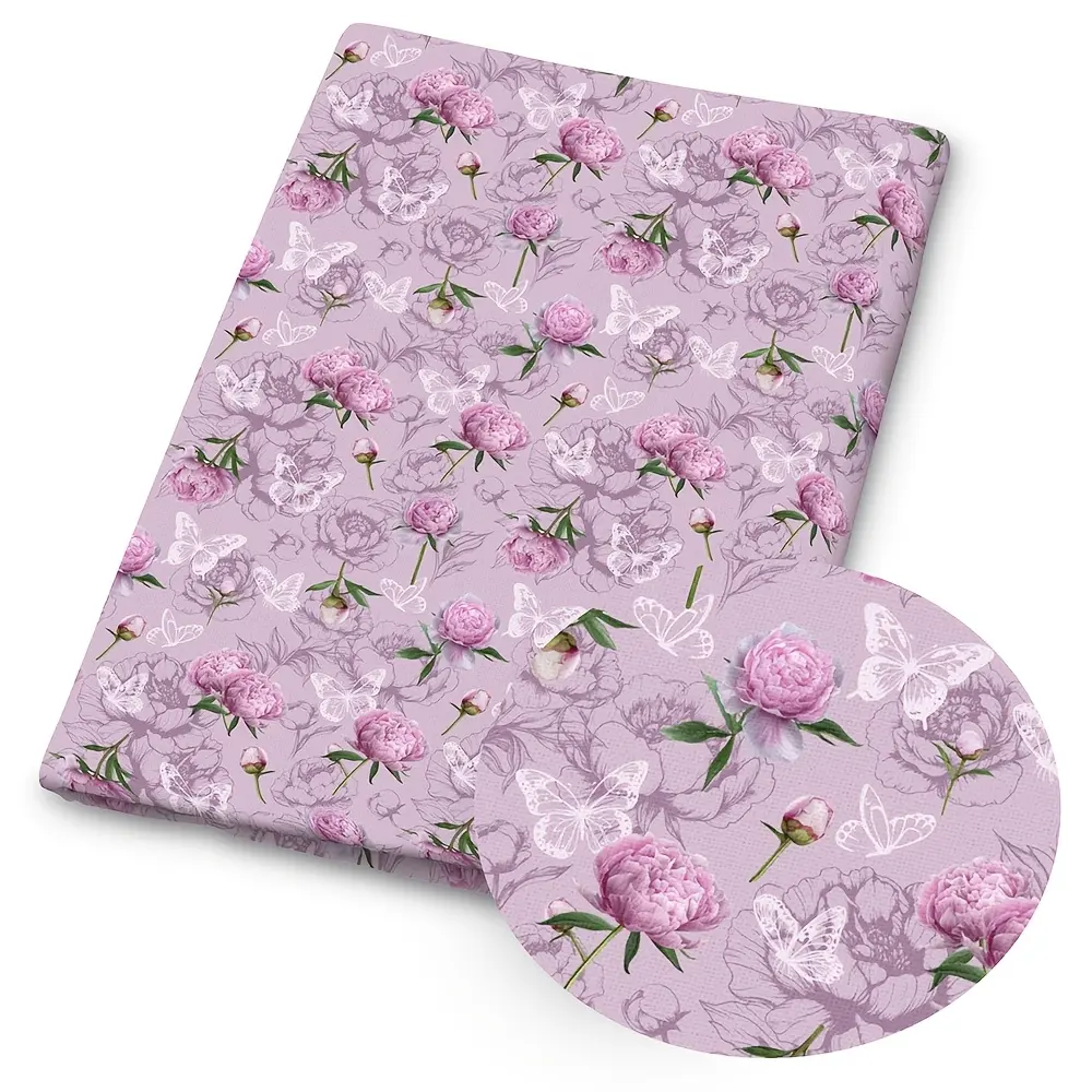1pc Peony Rose Floral Print Fabric - 59 X 19.68 Inches (150 X 50 Cm) Pre-Cut Polyester Fabric with Dreamy Floral And Butterfly Patterns - Suitable for Sewing, Scrapbooking, Tablecloths And Crafts