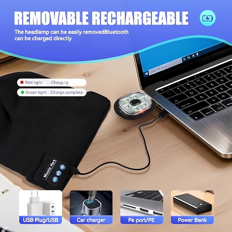 Bluetooth Beanie with Light, Unisex USB Rechargeable LED Flashlight Hat with Cordless Headphones & Built-in Speaker Microphone, Christmas & Birthday Gifts for Men, Husband & Teenagers