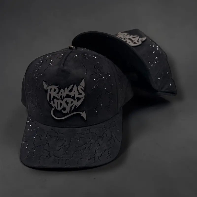 Trakas Suede Adjustable SnapBack Hat with Rhinestones, Flat Bill Hat, Cap Hat