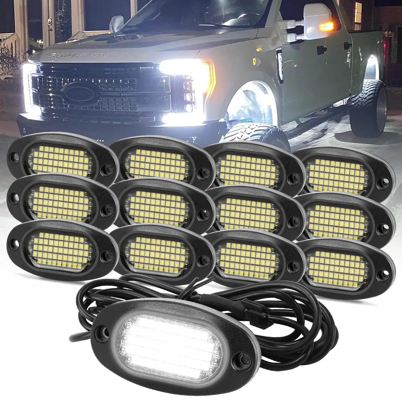 Sunpie 51 High Power Chips Rock Lights,6000K Pure White,IP67 Waterproof,3.5M Extension Wires,Plug And Play,High Adhesive Stickers,Fits Trucks Trailer SUV ATV UTV Summer Survivals Led Backlights Lightbar