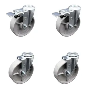 Service Caster SCC-BHTTL20S514-SSS-2-S-2 Semi Steel Cast Iron Swivel Bolt Hole Silver Metal Castors Set of 4 - 5x1.25 in. Lockable Wheels