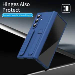 Wrist Strap for Samsung Galaxy Z Fold 7/Fold6/Fold 5/Fold 4/Fold3 Case with Kickstand Hinge Protection HD Screen Protector Raised Edge Anti-Scratch Stand Cover for Z Fold 7 Protective Shockproof Phone Casing