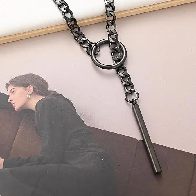 Heart O ring Sip Chain Necklaces for Women Stainless Steel Cuban Chain Bar Necklace Punk Rock Necklace Handmade Adjustable Necklaces for Men O-Ring y2k accessories