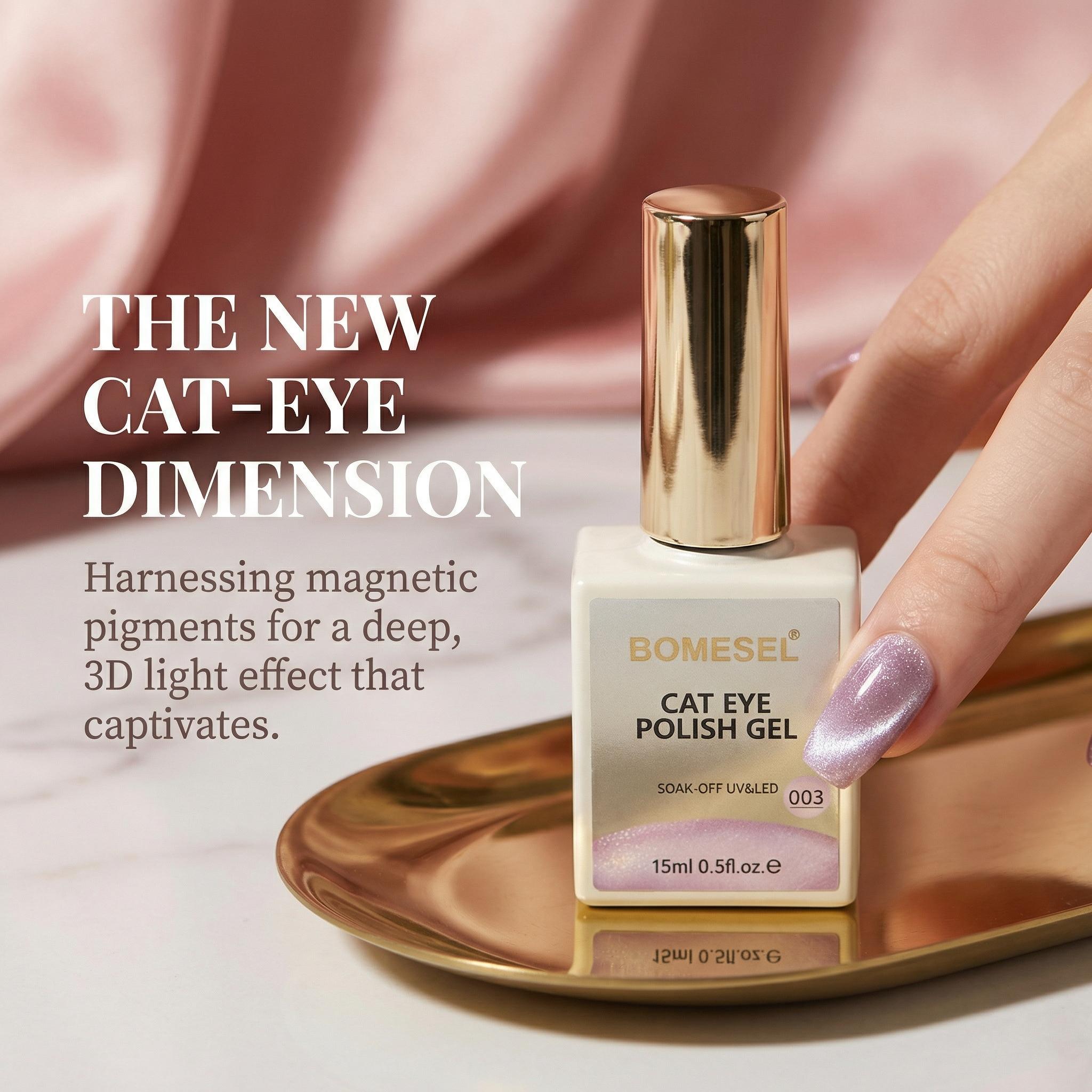 Collection Cat Eye Series – Cat Eye Nail Gift Box includes cat eye gel, base gel, sealing layer, rubber sealing layer, UV light, decorative bag, nail scoop, blending gel, adhesive, balancing liquid + 12 individual bottles of cat eye gel (requires UV lamp)