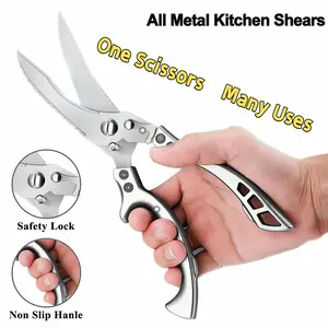 Kitchen Scissors, Stainless Steel Kitchen Shears, Multifunctional Chicken Bone Cutter, Household Modern Lightweight Home Kitchen Cutting Scissors for Meat, Vegetable, Fish, Food, Home Kitchen Cutting Utensils, Kitchenware