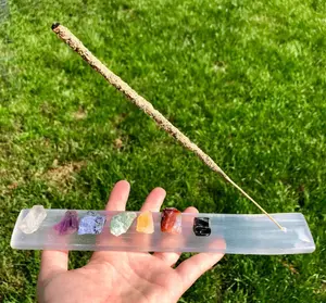 Selenite Incense Stick Holder - Selenite Plate incense holder - Satin spar Selenite charging plate