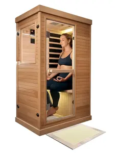 Mikolo Infrared Sauna for Home | 1-Person Low EMF Dry Sauna with Full Body Heating | 5 Carbon Heaters Sauna Room for Wellness & Relaxation| Bluetooth & Chromotherapy | Canadian Hemlock(Natural Wood)