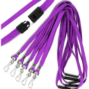 Safety Breakaway Lanyard with J-Hook Flat Lanyards for ID Badges - Bulk Pack of 50 (Purple)