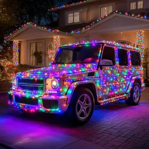 Brightown 410FT 1200 LED Car String Lights Multicolor Green Wire Cigarette Plug Cool Lighting Source Not Prone to Hot for Vehicle Decoration,Halloween Christmas Car