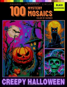 Halloween Mystery Mosaic Color by Number for Adults: 100 Ultimate Collection of Spooky Scenes in Square, Hexagon & Circle Pixel Art (Halloween Color by Number for Adult)